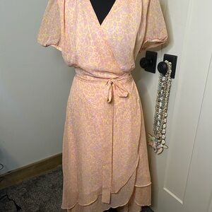 Betsey Johnson Pink Yellow Leopard Summer Wrap Dress Ruffled High Low Skirt